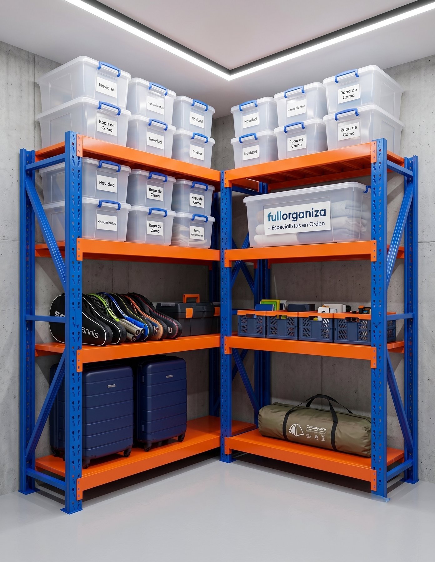 Bodega organizada con cajas rotuladas FullOrganiza